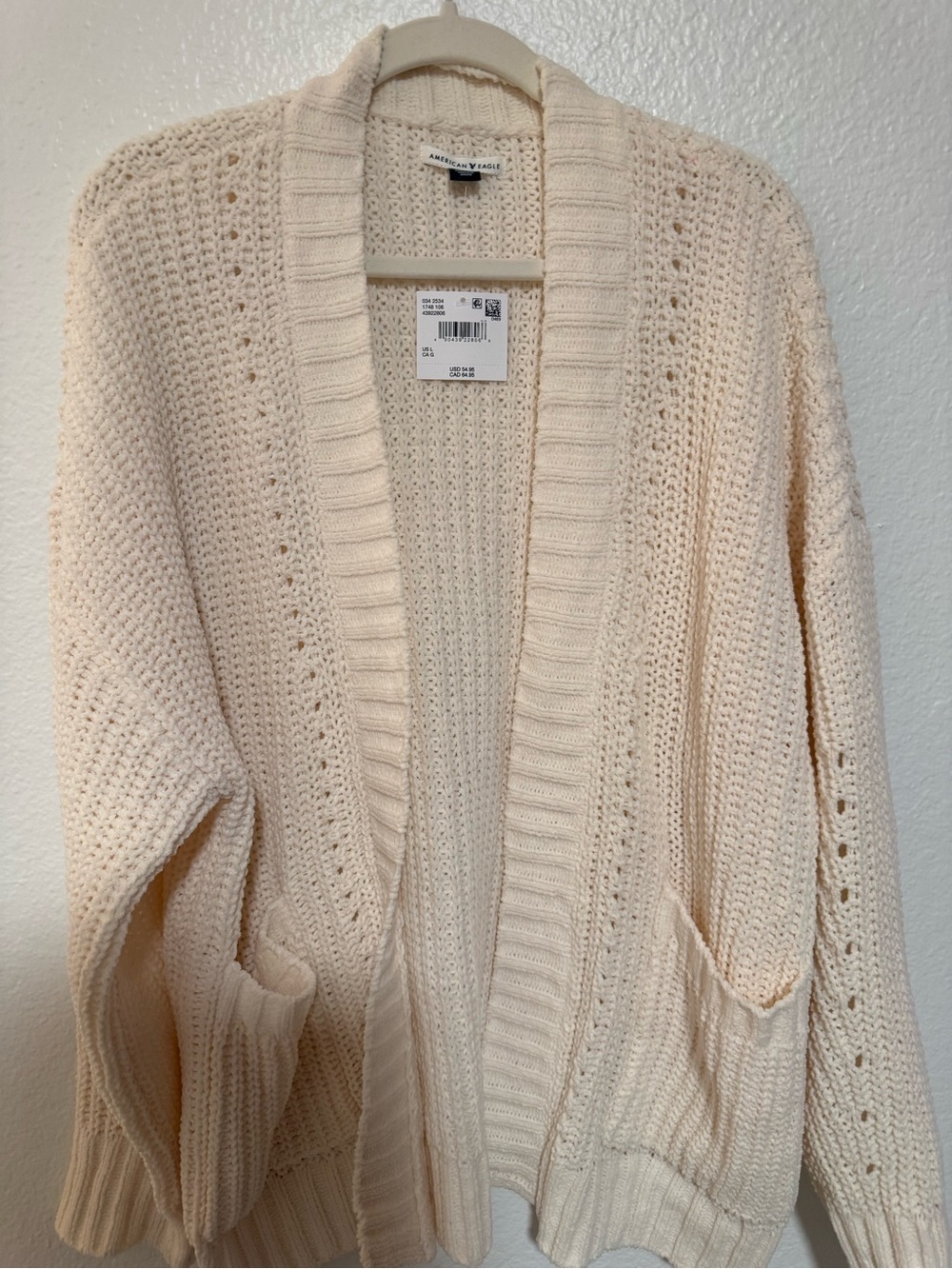 American Eagle Outfitters Cream Open-Front Chunky Knit Cardigan